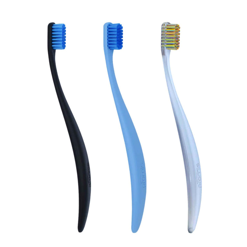 "Promis" fluorīda zobu pasta (75 ml), mutes skalojamais līdzeklis (250 ml) un zobu birste videi draudzīgā komplektā