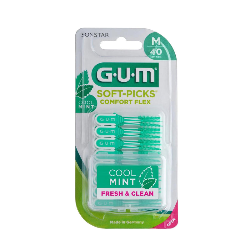 "Gum Soft Picks Comfort Flex Regular" zobu bakstāmie kociņi ar ceļojuma kārbu, 40 gab.