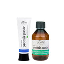 Promis organiskais komplekts zobu pastai ar fluorīdu (75 ml) un mutes skalojamajam līdzeklim (250 ml)