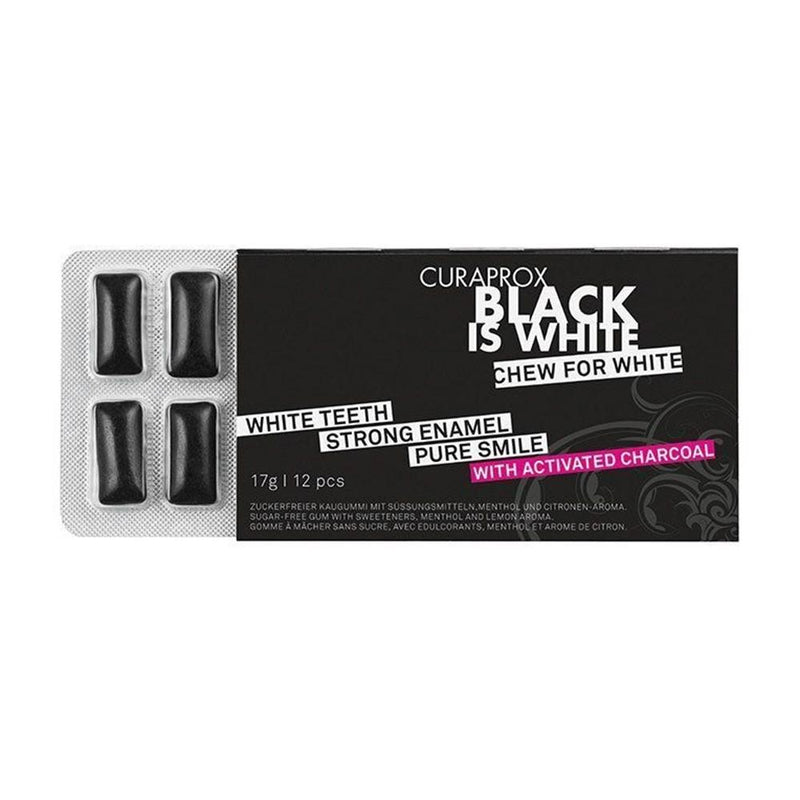 Curaprox Black is White košļājamā gumija ar aktivēto ogli, 12 gab.