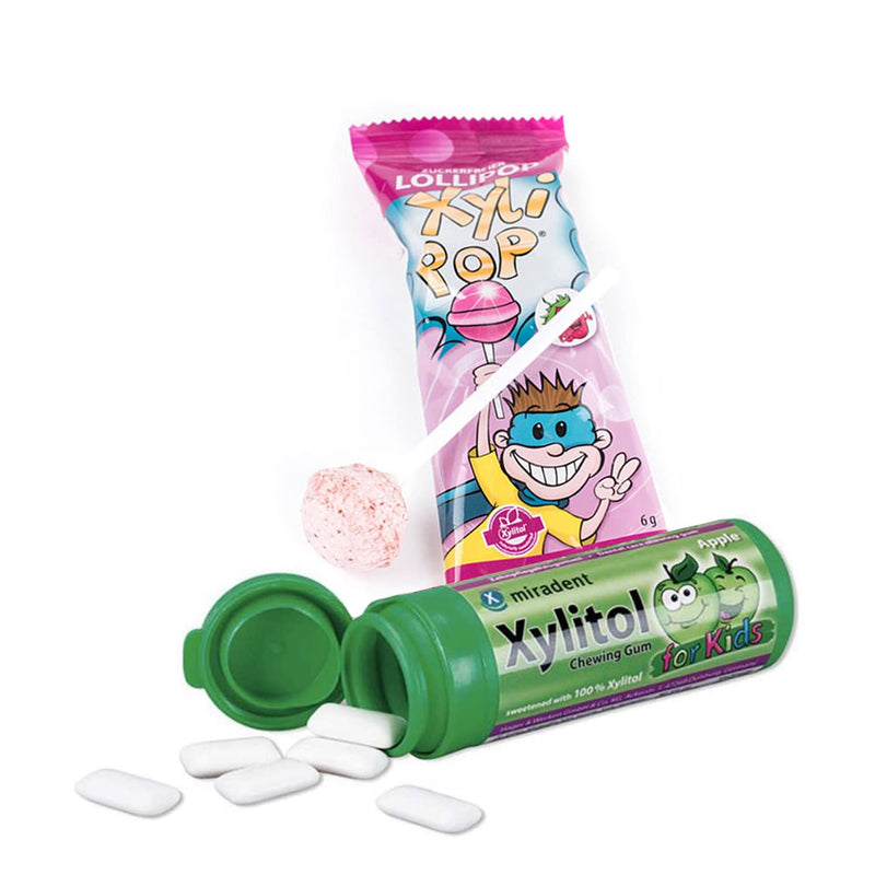 Miradent Xylitol-Xylipop bērnu košļājamās gumijas un konfektes komplekts ar ksilītu